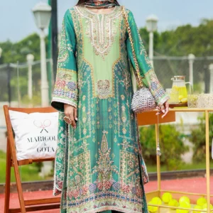 Ansab Jahangir Swiss Lawn Hand Embellished & Digital Print 3 Piece Dress