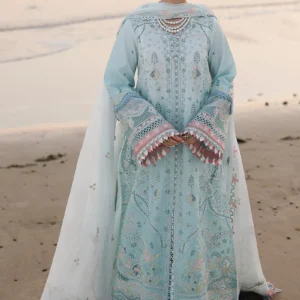 Qalamkar luxury 3 piece embroidered lawn dress