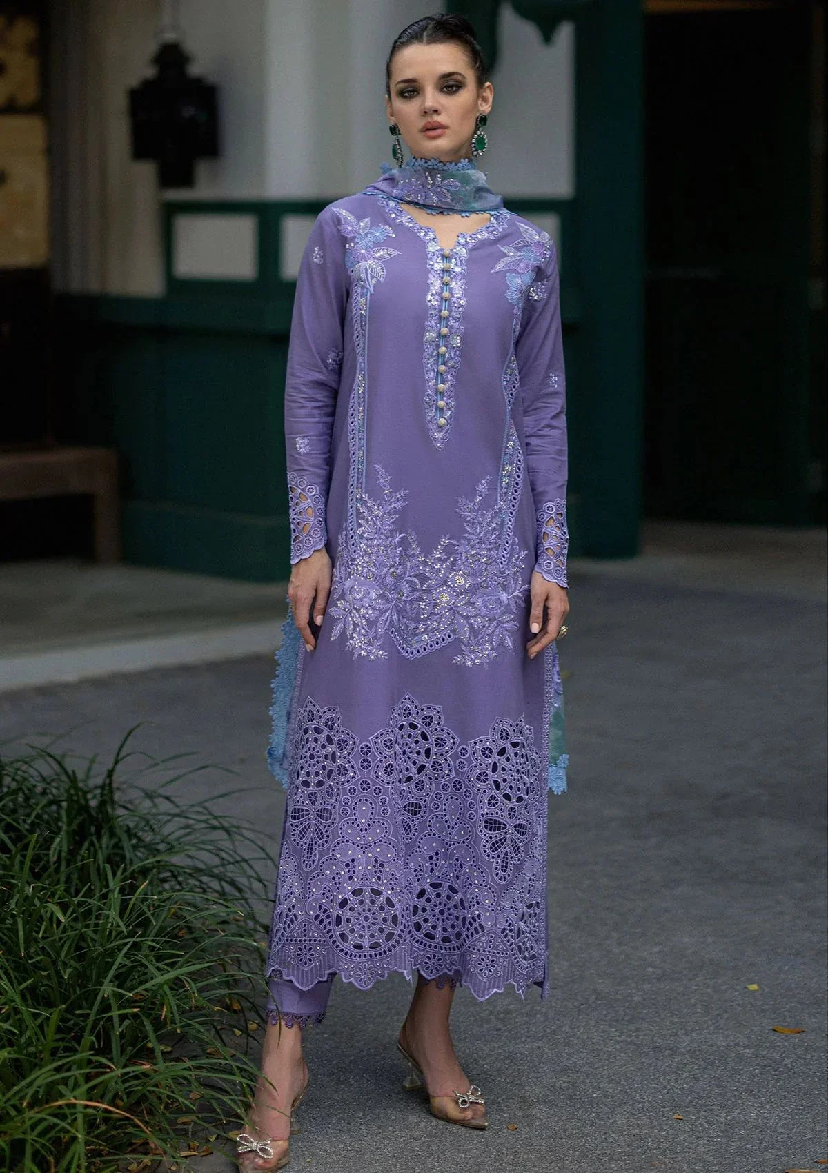 MUSHQ lawn embroidered chickankari luxury dress