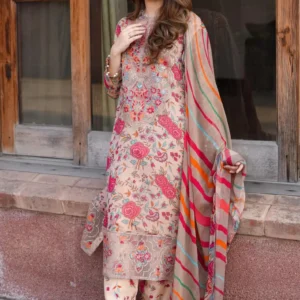 Aneelas Lawn Embroidered & Printed 3 Piece Dress