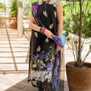 Asifa Nabeel Lawn Embroidered & Printed 3 Piece Dress